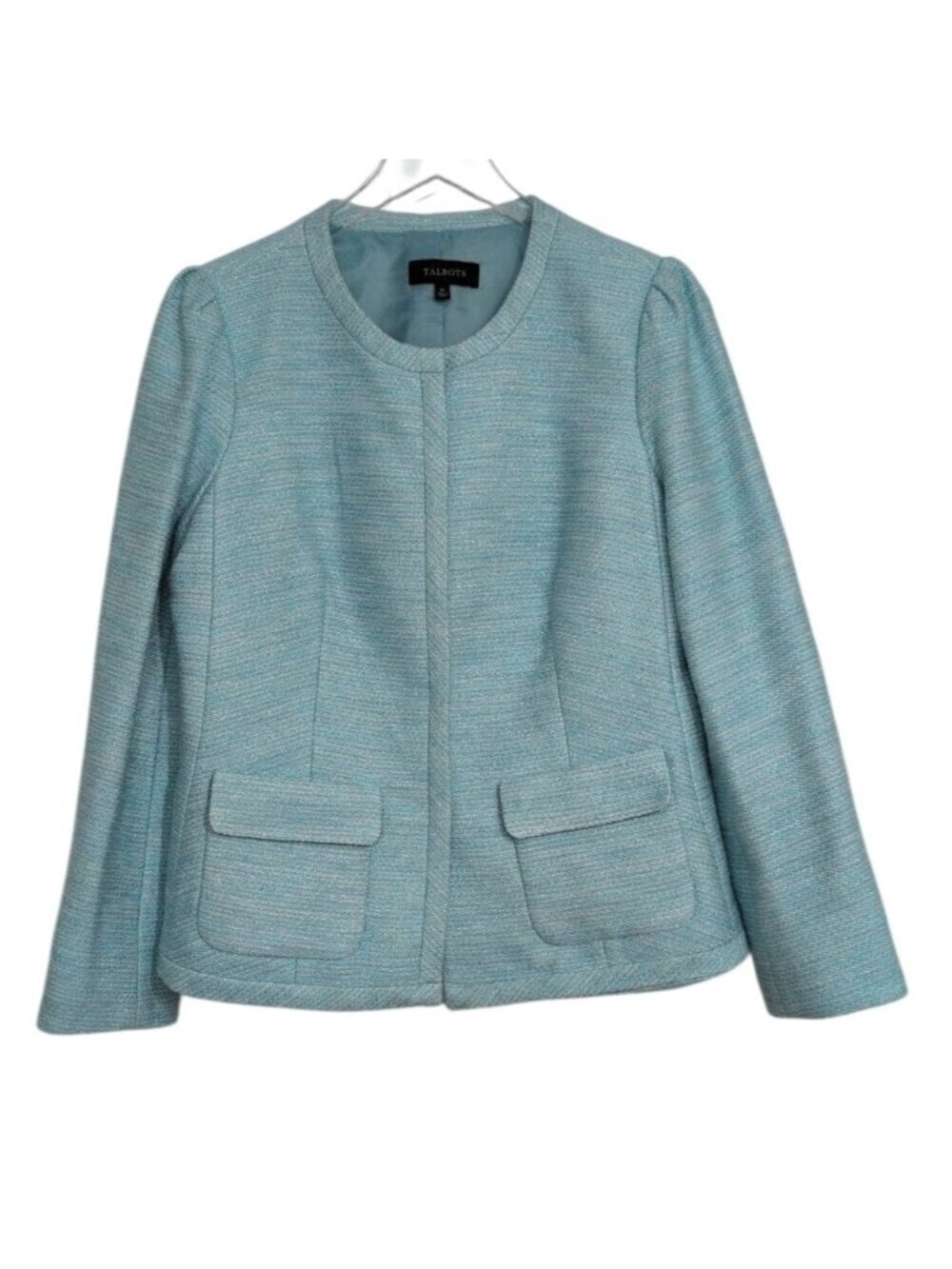 Talbots Tweed Lady Blazer Womens Size 10 Blue Classic Quiet Luxury Workwear